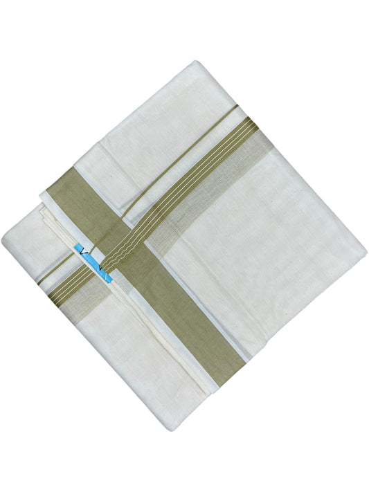 Southloom Pure Cotton Mundu with Olive Green Border (South Indian Kerala Dhoti)