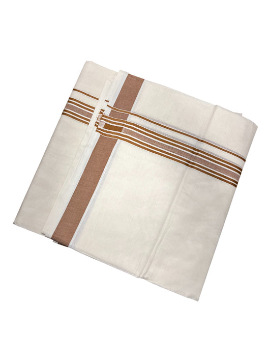 Southloom Pure Cotton  Double Mundu With White Lines &Brown Border (South Indian Kerala Dhoti)