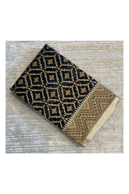 Southloom Cotton Banarasi Silk Saree with Woven Work in Black and Golden