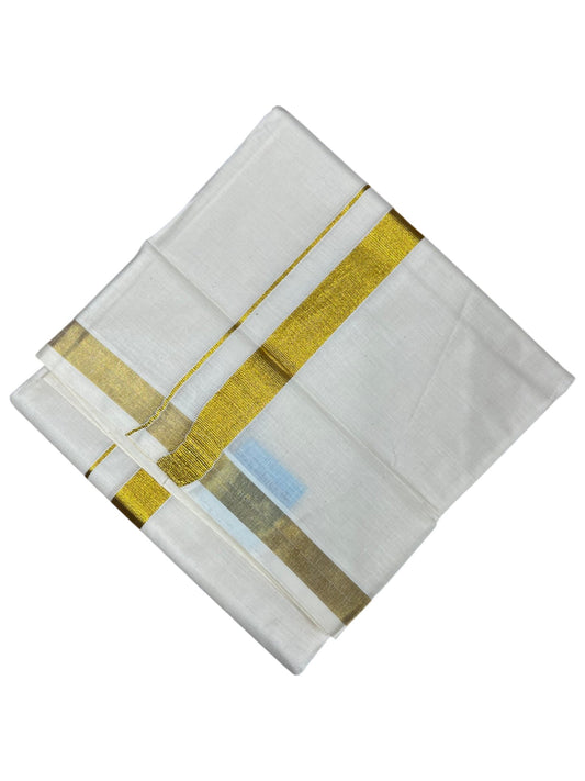 Southloom Kerala Pure Cotton Double Mundu with Gold Kasavu and Border (South Indian Dhoti)