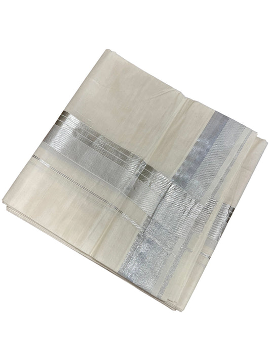 Kerala Cotton Double Mundu with Silver Border  (South Indian Dhoti)