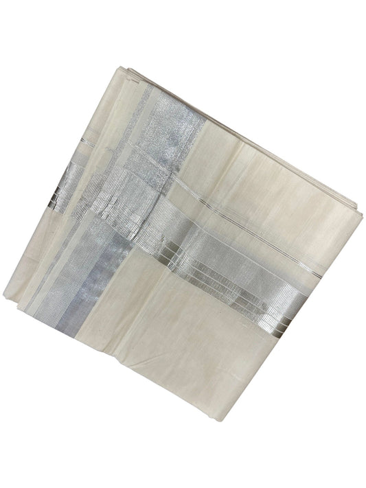 Kerala Cotton Double Mundu with Silver Border (South Indian Dhoti)