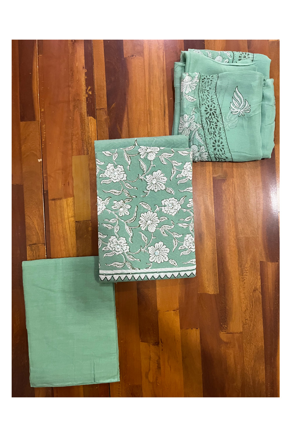 Southloom™ Cotton Green Churidar Salwar Suit Material with Floral Prints