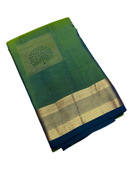 Southloom Pure Handloom Kanchipuram Silk Saree with Butta Work (Green & Blue)
