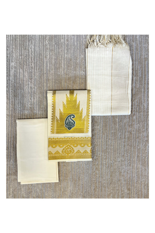 Southloom™ Cotton Churidar Salwar Suit Material with Gold And Green Woven Work (include Lines Shawl / Dupatta)