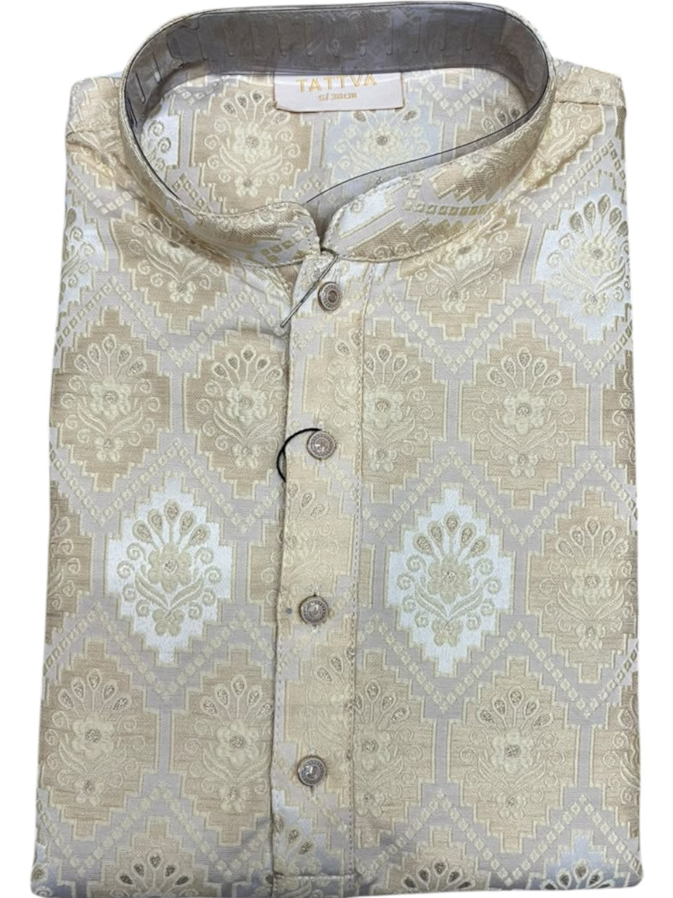 Southloom Beige Woven Semi Silk Short Kurta for Men SL590