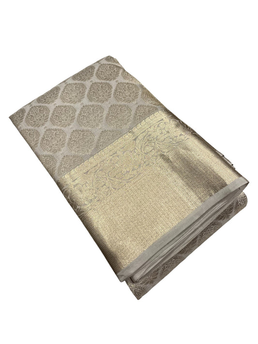 Southloom Pure Handloom Bridal Kanchipuram Silk Saree with Korvai Work (Beige)