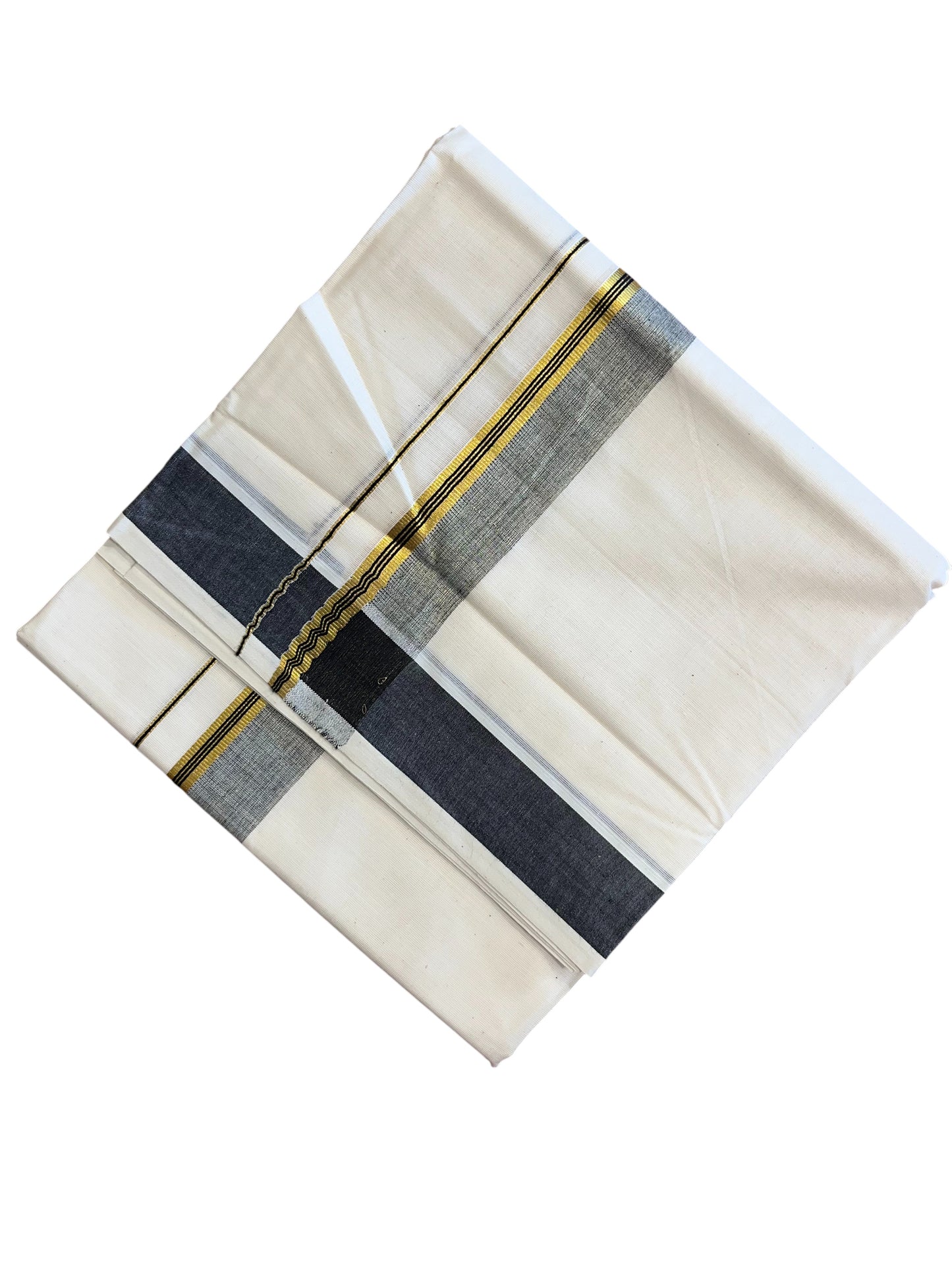 Southloom Pure Cotton Mundu with Black Lines and Black Border (South Indian Kerala Dhoti)