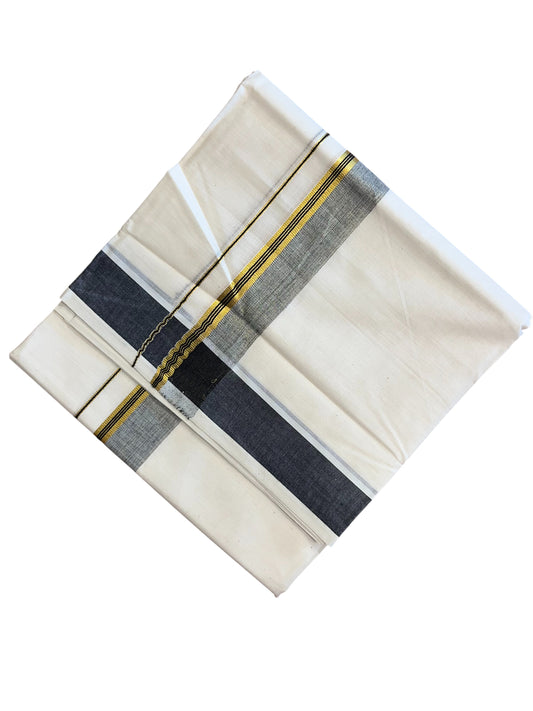 Southloom Pure Cotton Mundu with Black Lines and Black Border (South Indian Kerala Dhoti)