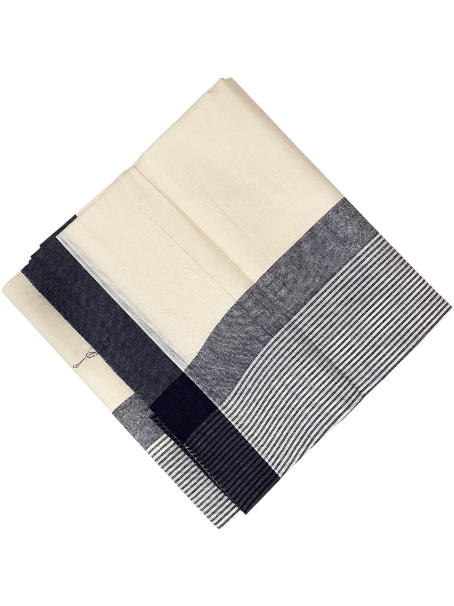 Southloom Kerala Pure Cotton Double Mundu with Blue Lines Border (South Indian Dhoti)