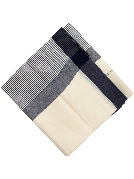 Southloom Kerala Pure Cotton Double Mundu with Blue Lines Border (South Indian Dhoti)
