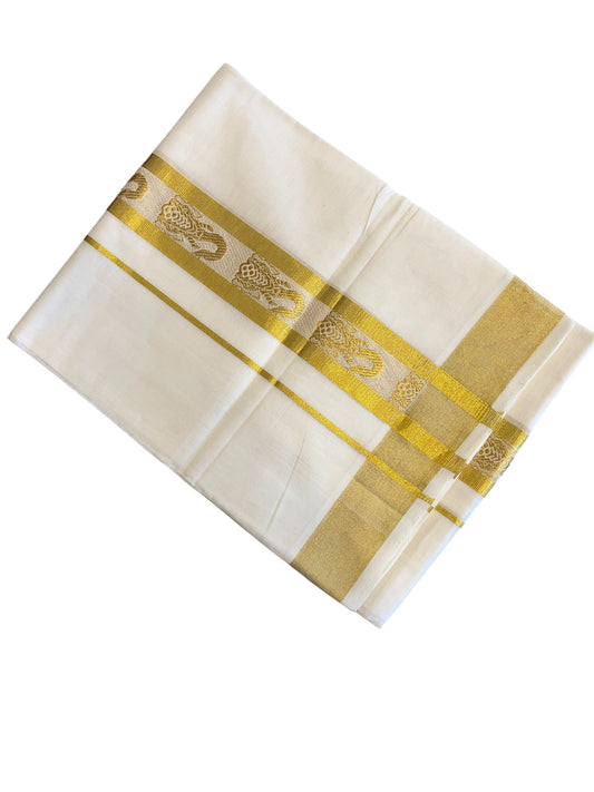 Southloom Premium Handloom Cotton Double Mundu with Gold Kasav  Border