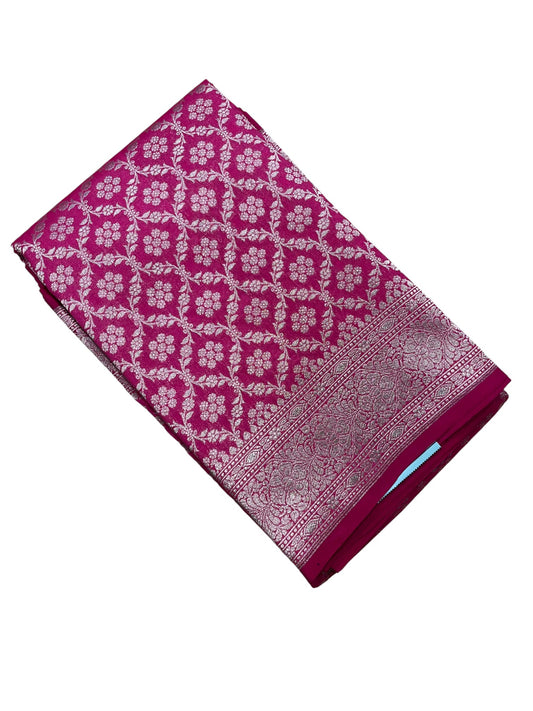 Southloom Pure Banarasi Silk Saree with Woven Work on Body and Borders (Magenta)