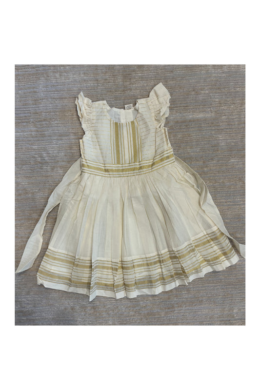 Southloom Premium Kasavu Frock in Balaramapuram Handloom Fabric for Girls