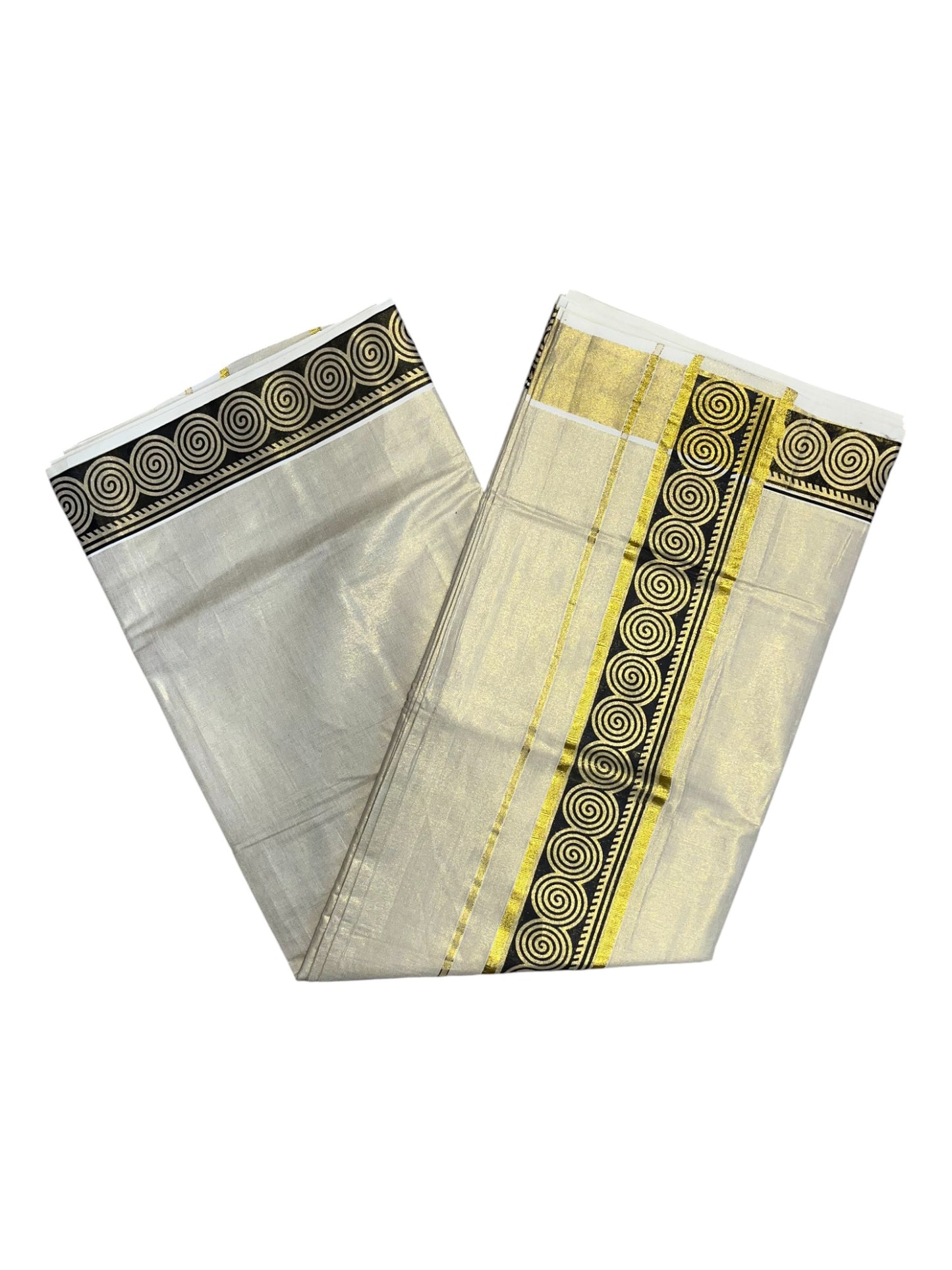 Southloom Kerala Tissue Kasavu Plain Saree Black Hand Printed