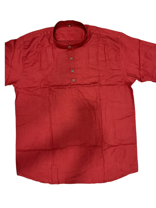 Southloom Maroon Short Cotton Kurta Shirt for Men