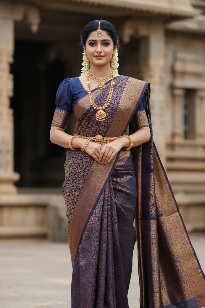 Southloom Premium Semi Silk Zari Work Brocade Saree in Bridal Blue with Matching Pallu