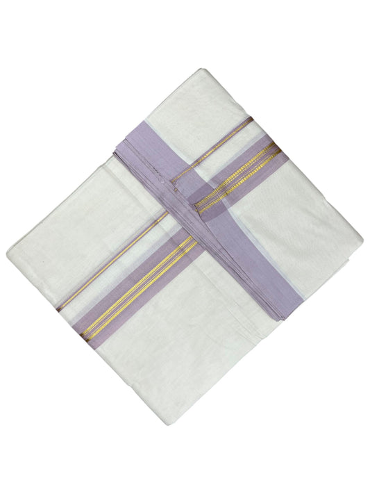 Southloom Pure Cotton Mundu with Gold Lines and Lavander Border (South Indian Kerala Dhoti)