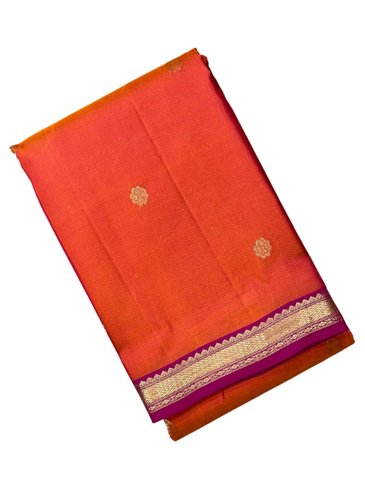 Southloom Pure Handloom Bridal Kanchipuram Silk Saree with Korvai Work (Orange & Magenta )