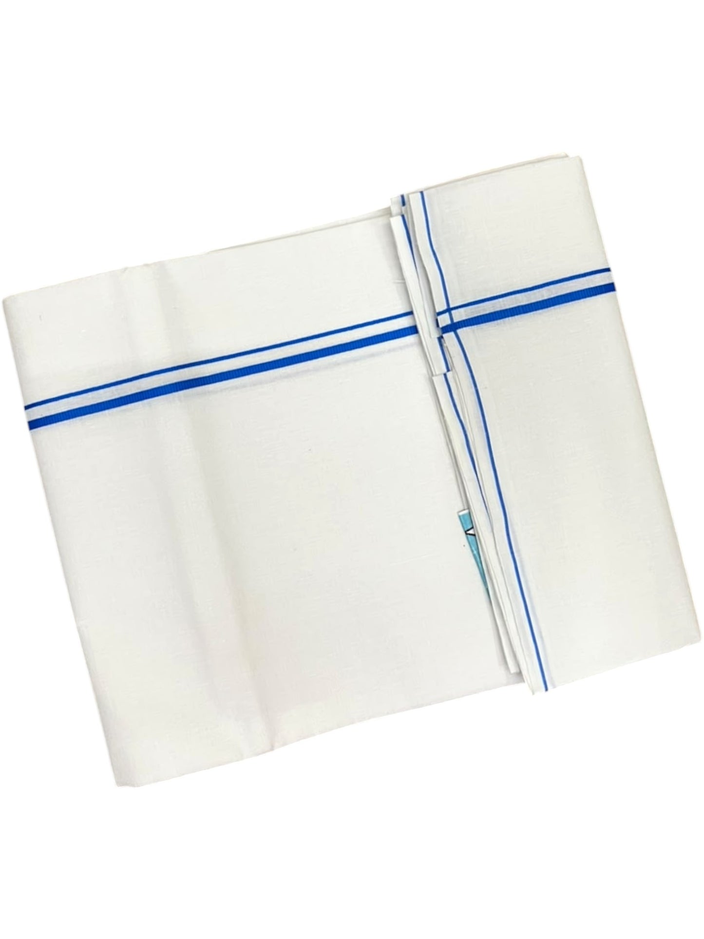 Southloom Pure White Cotton Single Mundu with Blue Border (South Indian Kerala Dhoti)