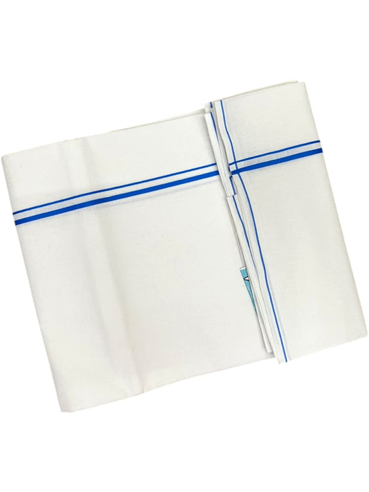 Southloom Pure White Cotton Single Mundu with Blue Border (South Indian Kerala Dhoti)
