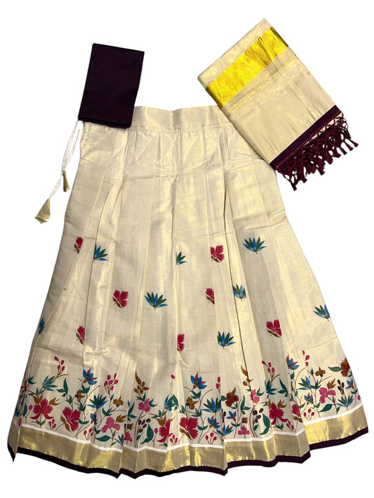 Southloom Semi Stitched Tissue Dhavani Set with Pavada and Purple Blouse Piece