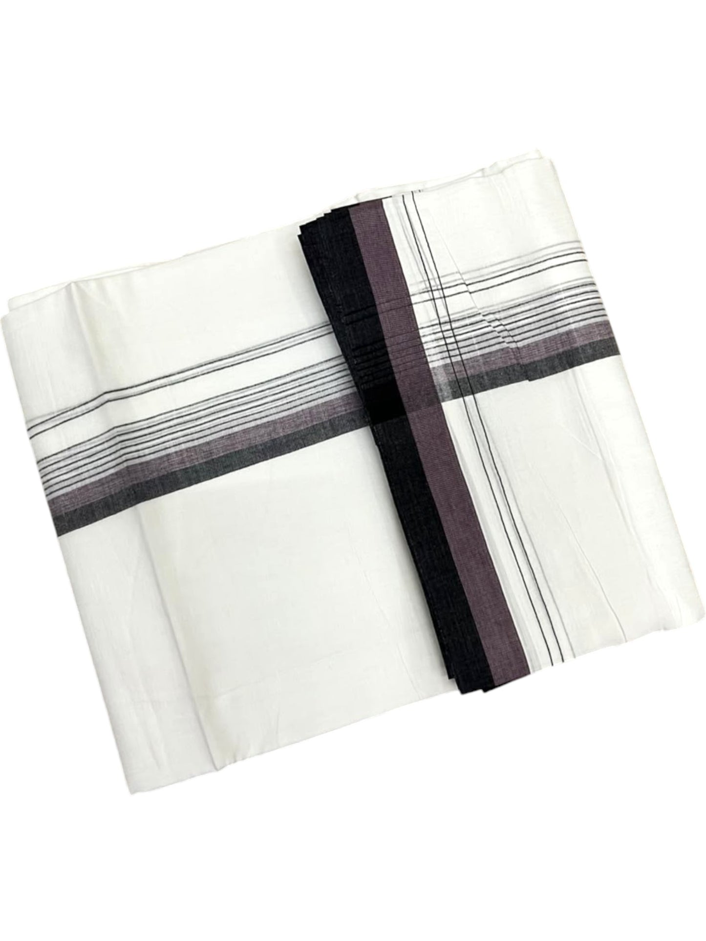 Southloom Pure Cotton Mundu with Pink & Black Border (South Indian Kerala Dhoti)