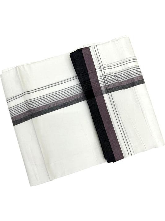 Southloom Pure Cotton Mundu with Pink & Black Border (South Indian Kerala Dhoti)
