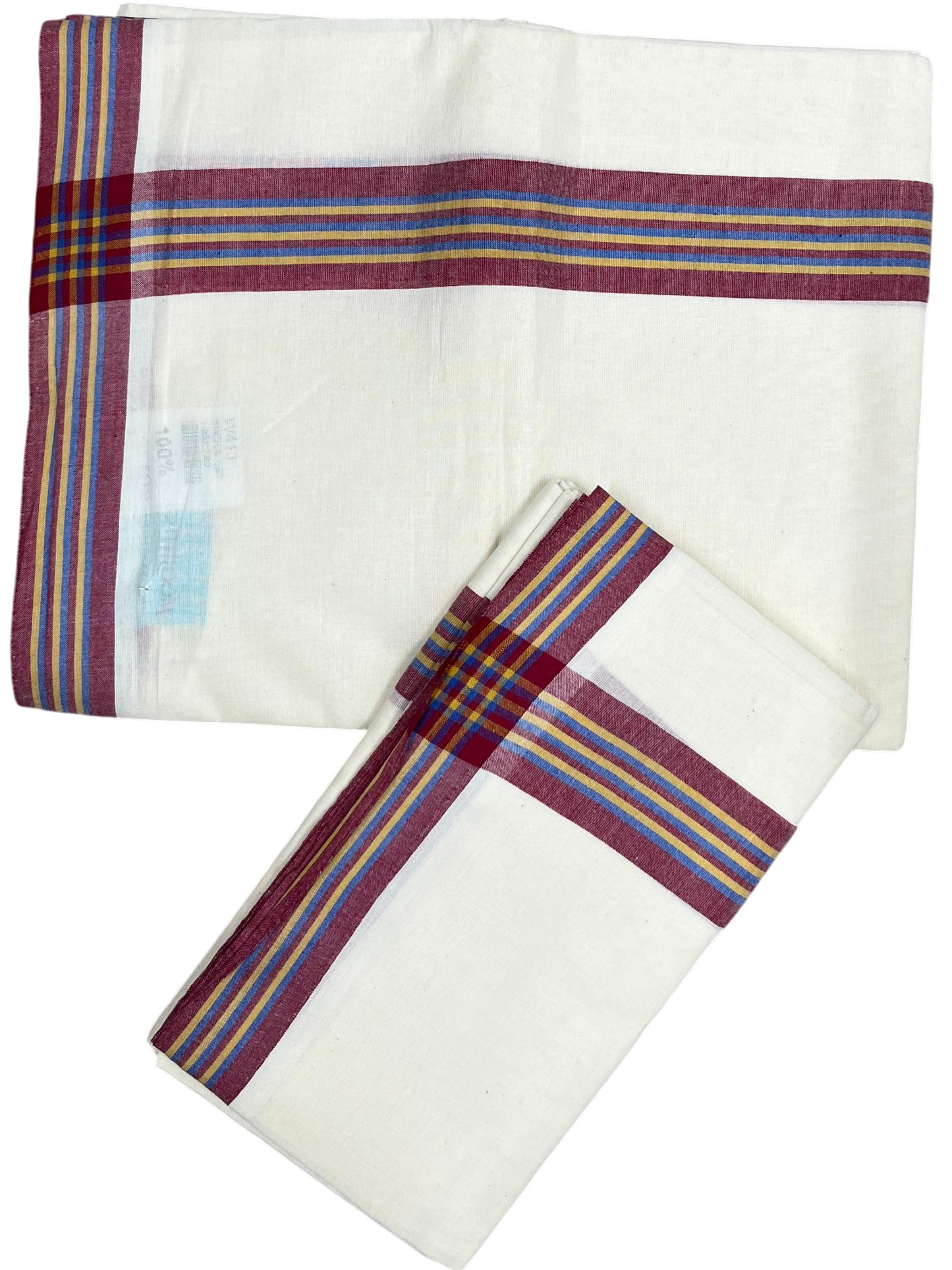 Southloom Kerala Mulloth Cotton Single Mundum Neriyathum with Multicolor Border In 2.80 Mtrs