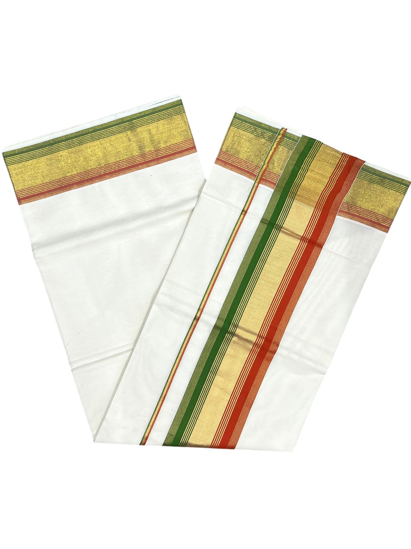Southloom Kerala Cotton Kasavu Saree with Olive Green And Orange Border
