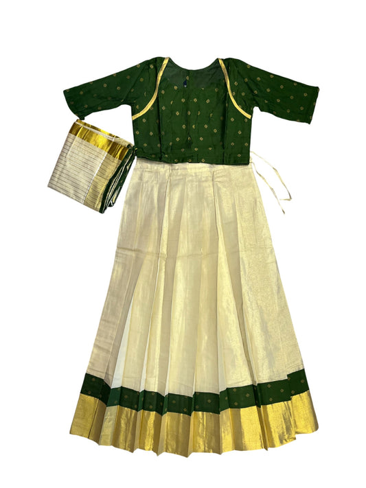 Southloom Semi Stitched Tissue Dhavani Set with Pavada and Green Blouse Piece