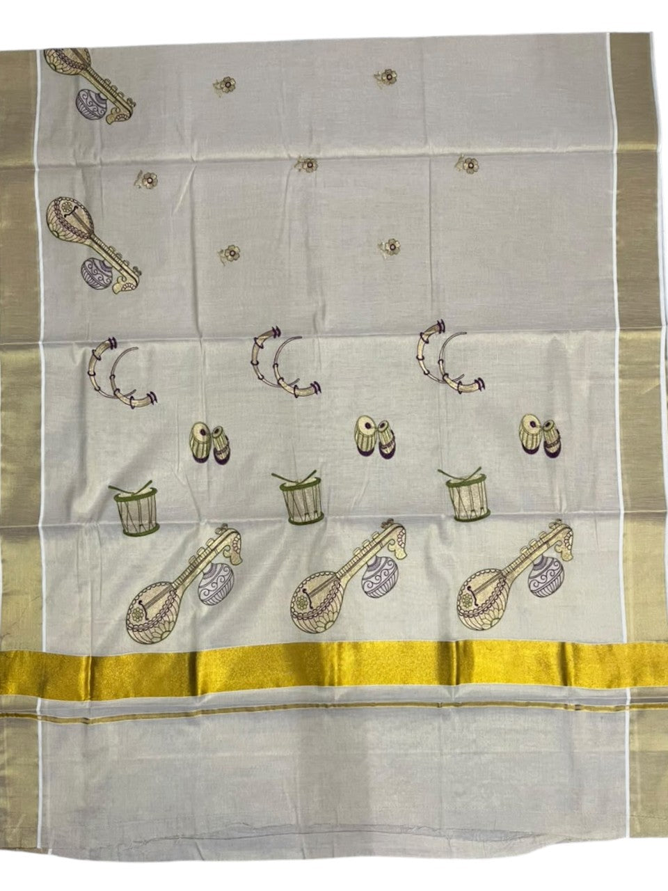 Southloom Kerala Tissue Purple&Olive Green Veena Embroidery Saree SL302