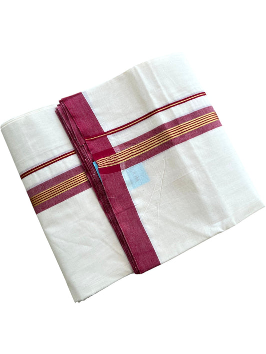 Southloom Pure Cotton Mundu with Golden Lines and Maroon Border (South Indian Kerala Dhoti)
