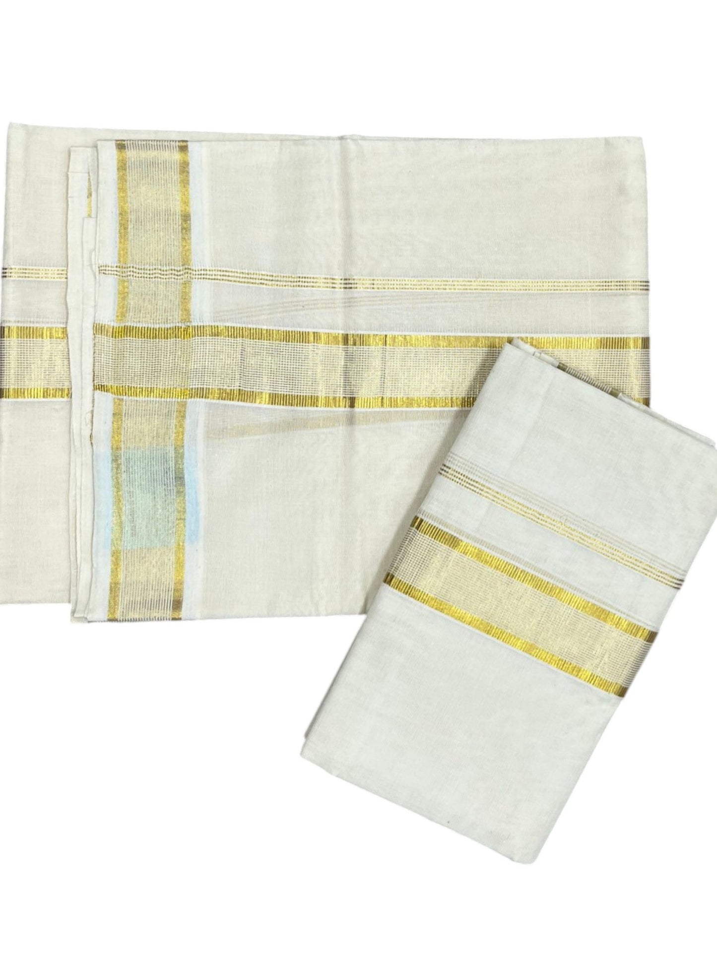 Southloom Pure Cotton Kerala Set Mundu (Mundum Neriyathum) Kasavu Lines Border in 2.80 Mtrs SLKK SL470