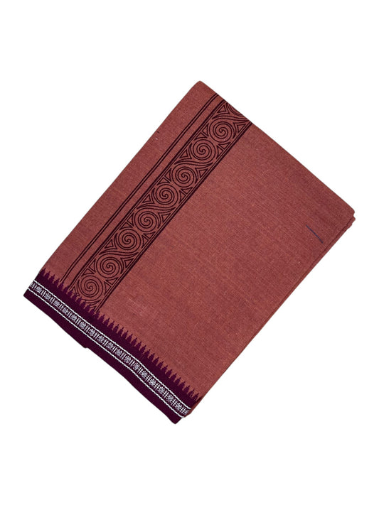 Southloom Saffron (Kaavi) Maroon Printed Single Mundu / Lungi (South Indian Kerala Dhoti)
