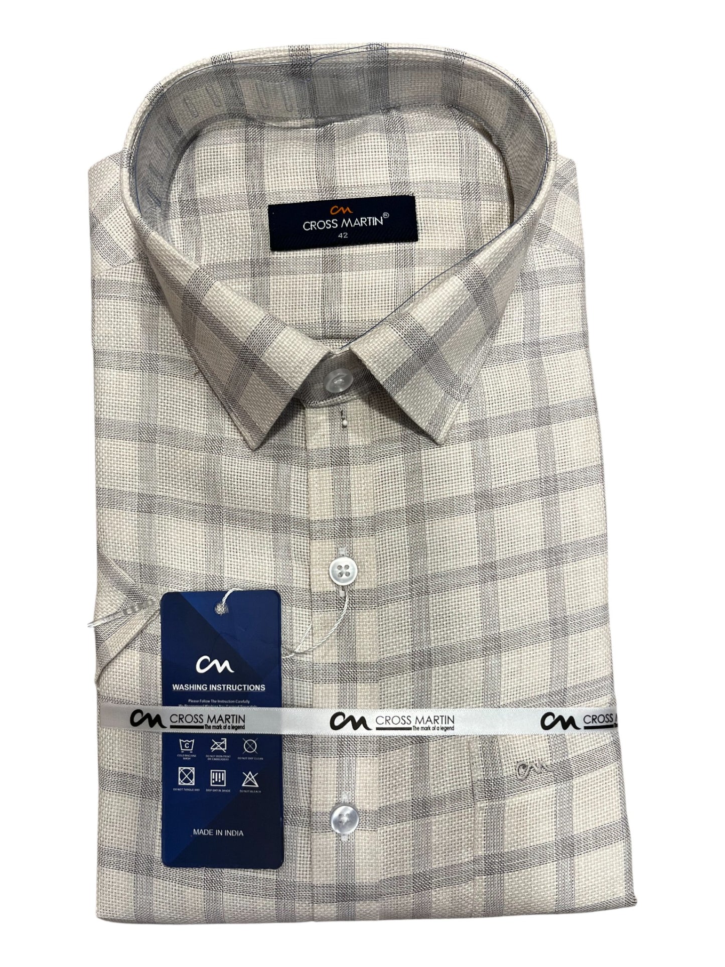 Southloom Pure Cotton Off-White Cheack Shirt (XL HS)