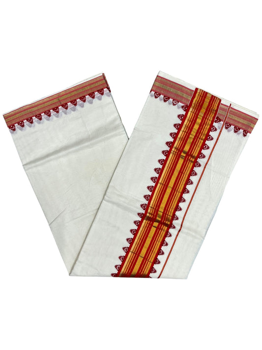Southloom Cotton Kerala Kasavu Saree with Temple Design Border in Orange