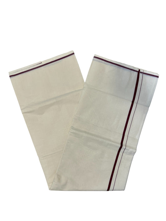 Southloom Kerala Cotton Plain Saree with Maroon Puliyilakkara Border