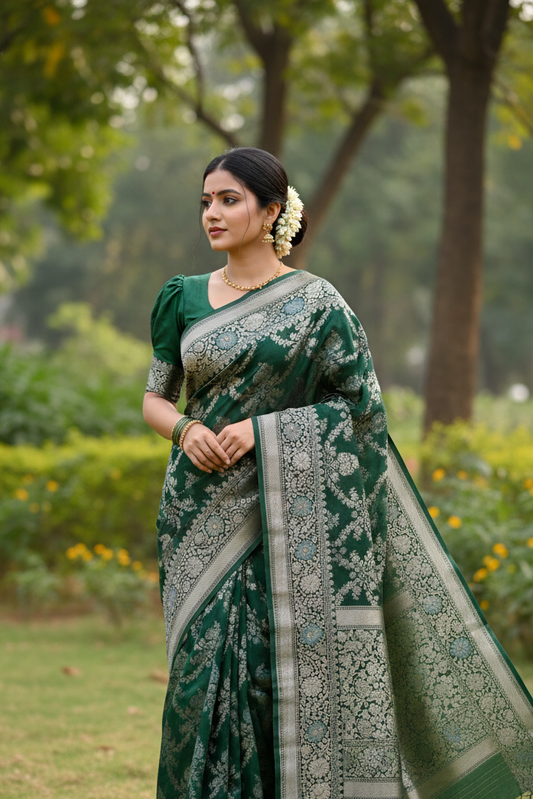 Southloom Pure Banarasi Silk Saree with Woven Work on Body and Borders