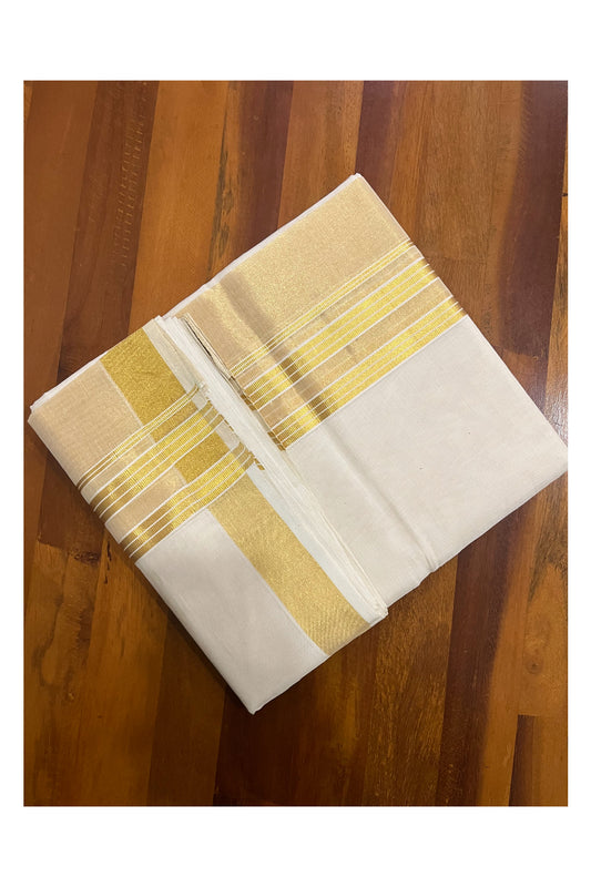 Southloom Premium Handloom Pure Cotton Wedding Mundu with Tissue Kasavu on Border (South Indian Kerala Dhoti)