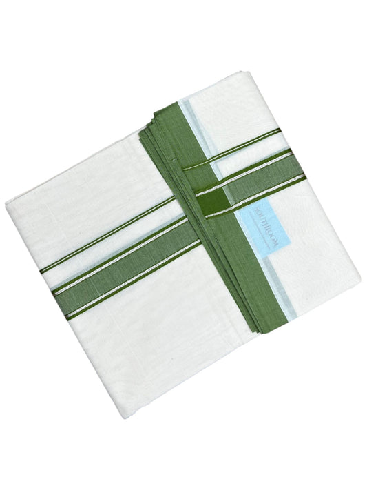Southloom Pure Cotton Mundu with Silver Lines and Green Border (South Indian Kerala Dhoti)