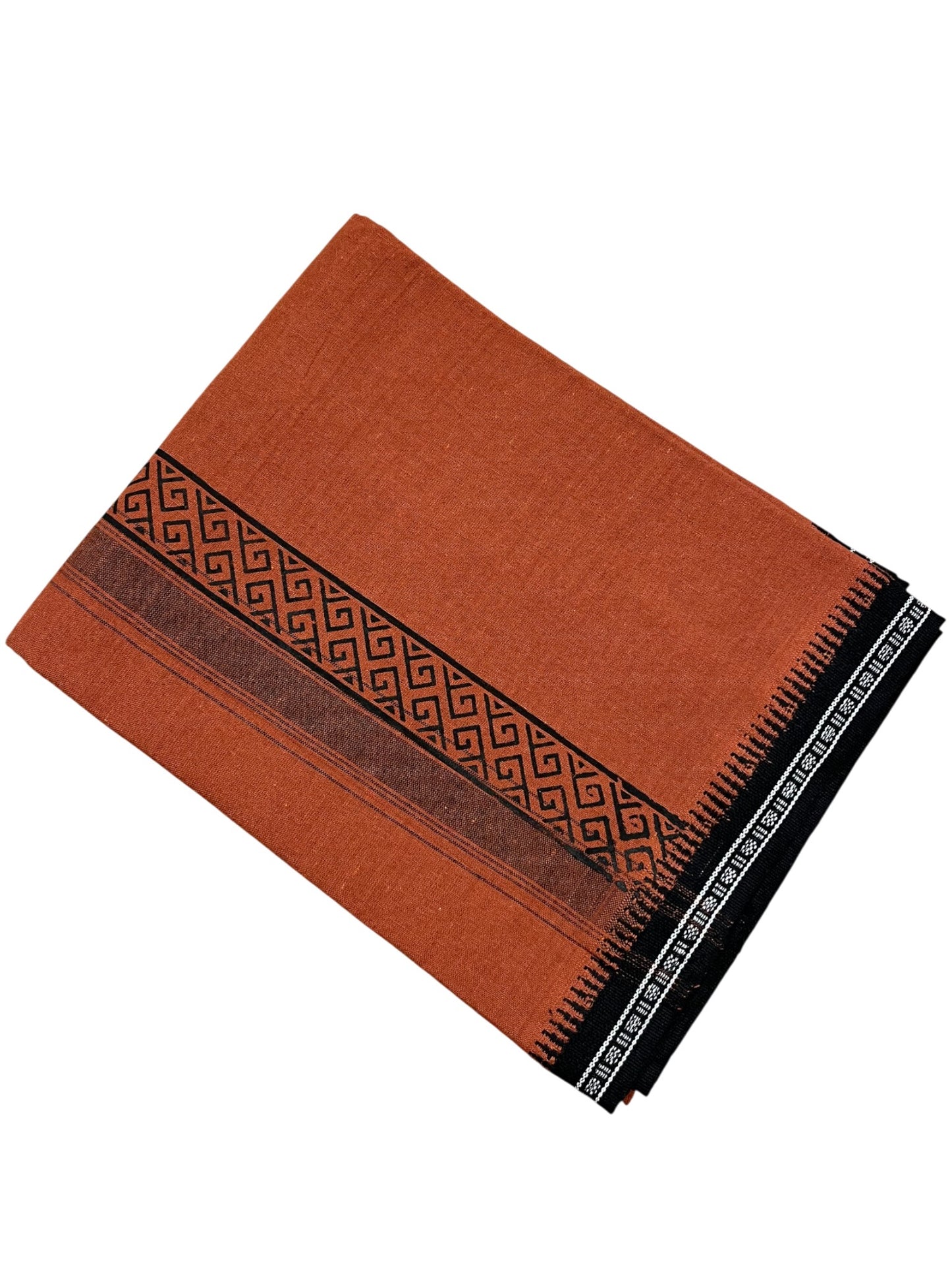 Southloom Saffron (Kaavi) Black Printed Single Mundu / Lungi (South Indian Kerala Dhoti)