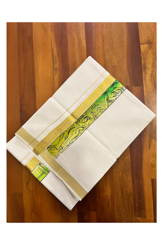 Pure Cotton Kerala Double Mundu with Krishna Hand Painted Designs on Kasavu Border (Vishu Collection 2024)