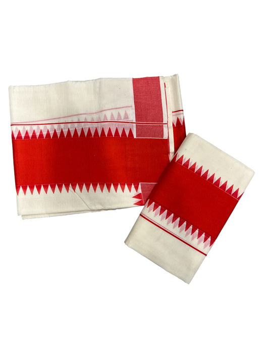 Kerala Pure Cotton Set Mundu Single (Mundum Neriyathum) with Red Temple Border 2.80 Mtrs