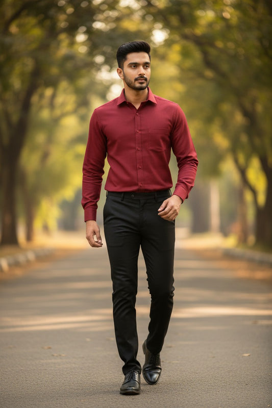 Pure Cotton Maroon Solid Shirt SLSHIRT 46 FS