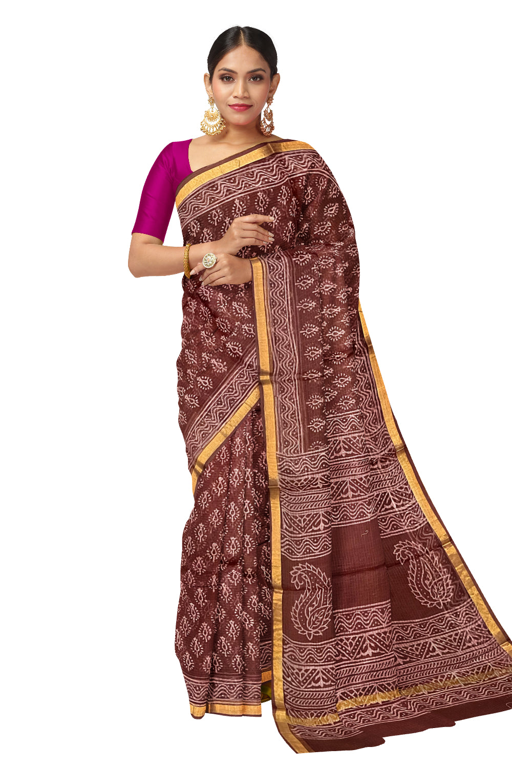 Southloom Kota Fabric Floral Printed Purple Saree