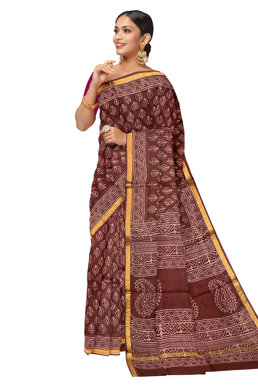 Southloom Kota Fabric Floral Printed Purple Saree