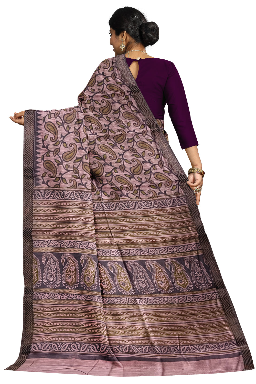 Southloom Cotton Saree with Violet Paisley Woven Patterns