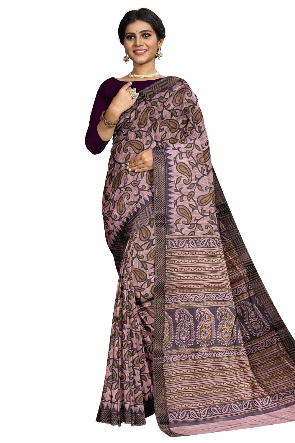 Southloom Cotton Saree with Violet Paisley Woven Patterns