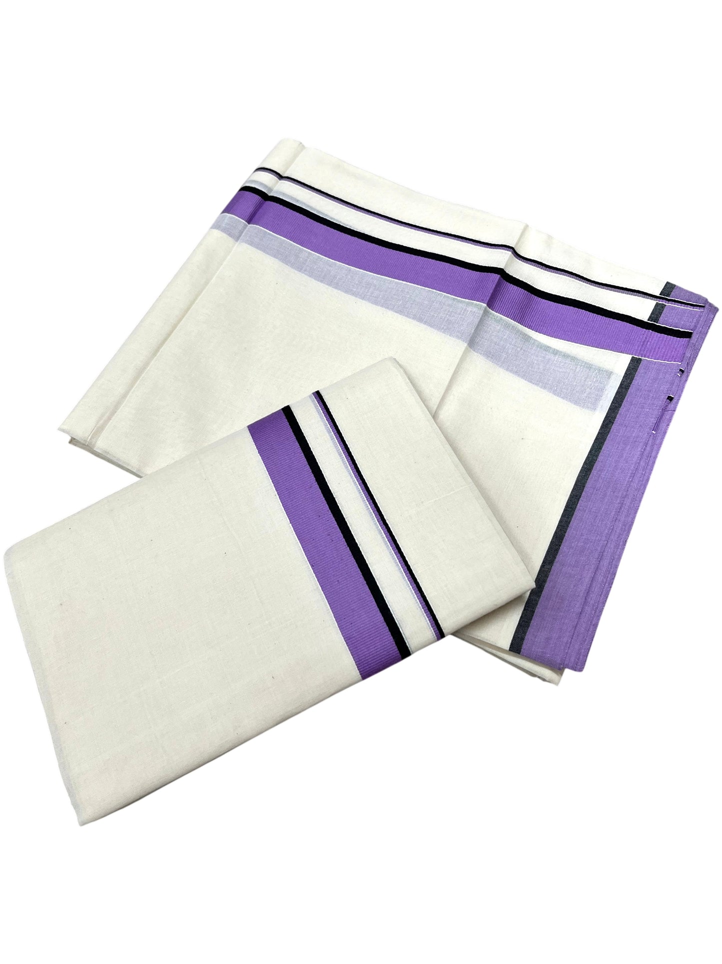 Southloom Pure Cotton Kerala Single Set Mundu (Mundum Neriyathum) Lavender Border 2.80 Mtr SL345